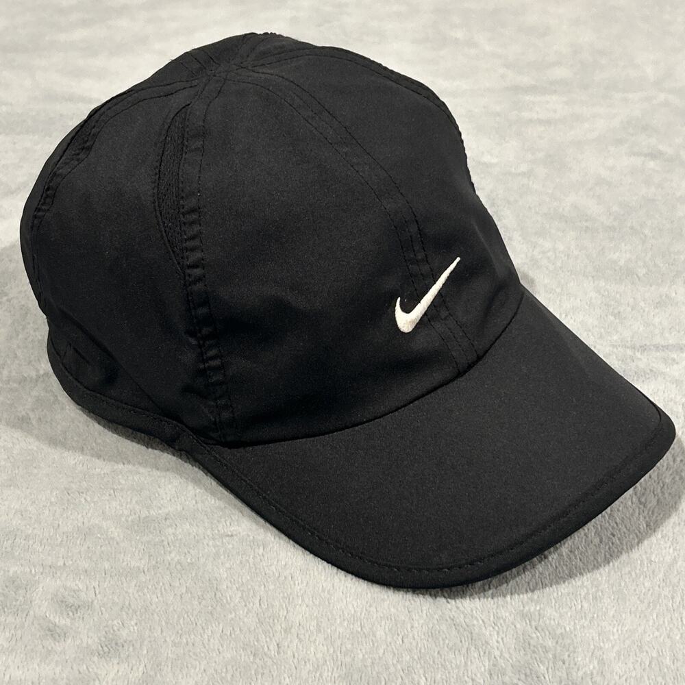 Nike 6 Panel Featherlight Hat Cap Strap Back Black Swoosh Sports Tailwind